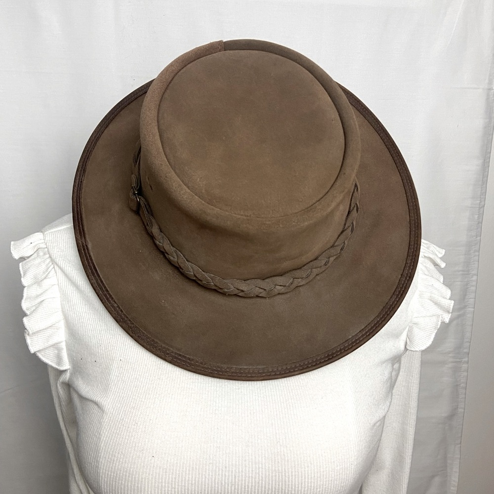 Brown Leather Australian Hat Outback Outdoorsman Braided Band XL